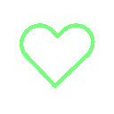 Four identical lime-green heart outlines arranged in a horizontal row.