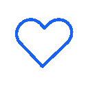 Four blue heart outlines arranged in a horizontal row.
