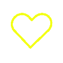 Four yellow heart outlines arranged in a horizontal row.