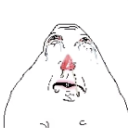 Wojak character with a red nose and tear-streaked face looking upward in distress.