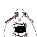 Face with a distorted, screaming expression and teary eyes in a hand-drawn meme style.