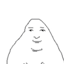 Blob character with a simple line-art face and a smug, knowing smile.