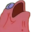 Patrick Star with his mouth wide open in a distorted, screaming expression.