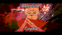 Character performing a rapid hand gesture sequence with the text Absolute Cinema overlaid on the frames.