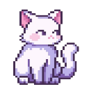 A white pixel cat with pink ears and cheeks looking smugly to the side.