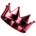 A metallic crown with sharp points glowing in shades of red and pink.