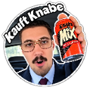 Man with glasses and a mustache looking surprised while holding up a red soda can.