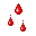 Three red pixelated blood drops arranged in a triangular formation against a black background.