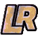 The letters LR written in four different styles including gold, light pink, purple, and iridescent glittery textures.