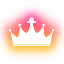 A white crown centered on a rounded orange and pink gradient background.