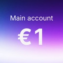 A purple gradient background with the text Main account and the number one with a Euro symbol.