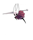 A white-masked warrior with a red cloak leaps through the air while holding a long needle weapon.