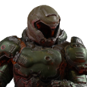 Space marine wearing a green combat helmet and armored suit with a dark, serious expression.