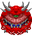 Cacodemon monster opens its mouth to charge a glowing blue energy blast.