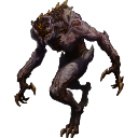 A dark, hunched monster with sharp claws stands in a menacing pose.