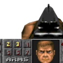 A pixelated soldier portrait from a retro game status bar with a serious expression.