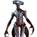Armored monster with a skeletal face and metallic plating stands in a menacing pose.