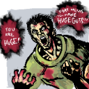 A stylized soldier with a green uniform screaming with intense rage and blood-splattered text bubbles.