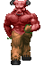 A muscular red horned monster with brown pants walks forward in a repeating pixelated animation.