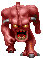 Red pixelated monster with glowing yellow eyes and sharp teeth charging forward.