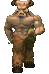 A pixelated demonic creature with horns and muscular build marching forward in a repeating animation.