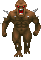 A brown, muscular monster with glowing red eyes and spikes running forward in a pixel art style.