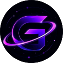 Letter G in a bold font surrounded by a glowing purple orbital ring against a dark background.