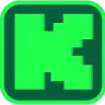 Letter K in a bold, green pixelated font inside a rounded square border.