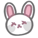 A white cartoon bunny face with pink ears and X-shaped eyes representing defeat or exhaustion.