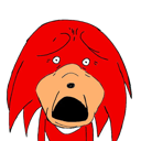 Knuckles the Echidna looking terrified with a wide-open mouth and wide eyes.