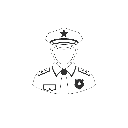Police officer in uniform and hat rendered as a white silhouette on a black background.
