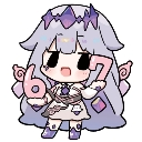 A chibi magical girl with purple hair holding a pink number 6 and a pink number 7.