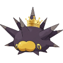 Pincurchin from Pokemon wearing a golden crown on its head.
