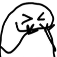 A simple black and white stick figure with a sly, mischievous grin.