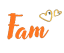 The word Fam written in orange script with a small golden heart icon above it.