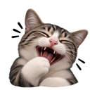 A tabby cat laughing with its mouth open and a paw covering its mouth.