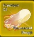 A golden square icon containing a white blob of dough labeled Premium and Permanent Dough.
