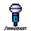 A pixel art microphone with a white top and blue handle.