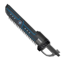 A futuristic chain-blade sword with blue glowing accents on a dark background.