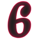 A dark number six centered against a bright, glowing pink background.