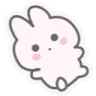 A small, round, pinkish-white bunny with simple dot eyes and pink cheeks floating in a neutral pose.