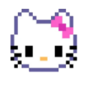 A white pixelated cat with a pink bow moving rapidly to the right with a motion blur effect.