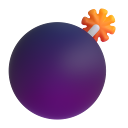 A round purple cartoon bomb with a lit orange fuse.