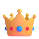 A 3D golden crown with blue and red jewels.