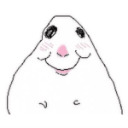 A simple line-art creature with a shy, blushing expression and a small smile.