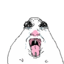 Distorted face with wide eyes and a gaping mouth expressing intense panic.