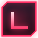 Letter L in a white sans-serif font centered inside a dark square with a bright pink border.