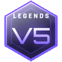 A purple hexagonal badge displaying the text LEGENDS and V5 in a clean, modern font.