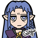 An anime-style elf with long blue hair and a blank, exhausted expression stares forward.