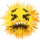 A yellow spiky ball with a distressed, scribbled face expressing intense panic.